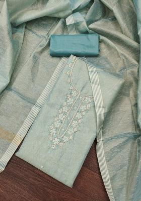 Sea Green Embroidered Cotton Blend Dress Material