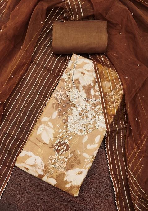 Multicolor Embroidered Cotton Blend Dress Material