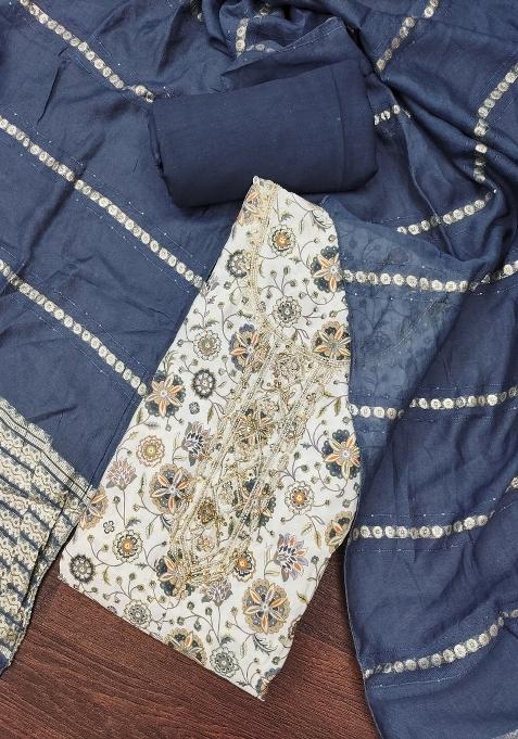 Multicolor Embroidered Cotton Blend Dress Material