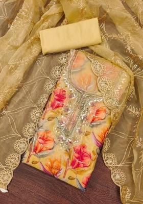 Multicolor Embroidered Oragnza Dress Material