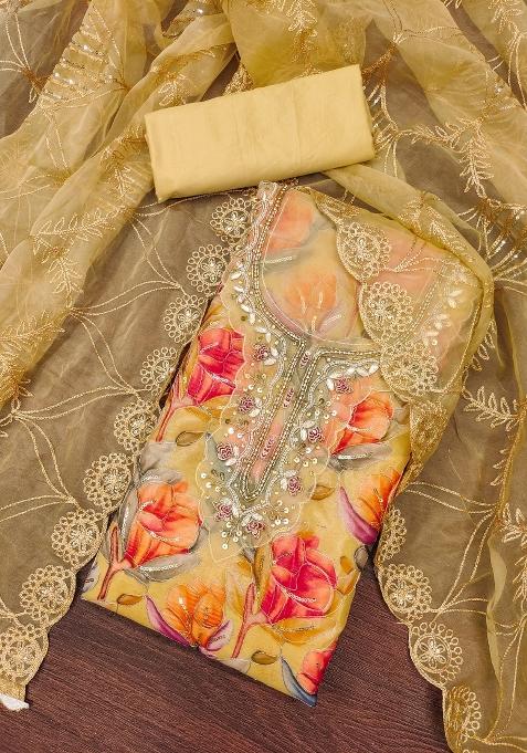 Multicolor Floral Print Organza Straight Kurta Set