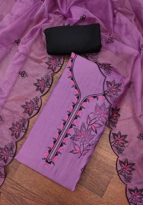 Voilet Embroidered Cotton Blend Dress Material