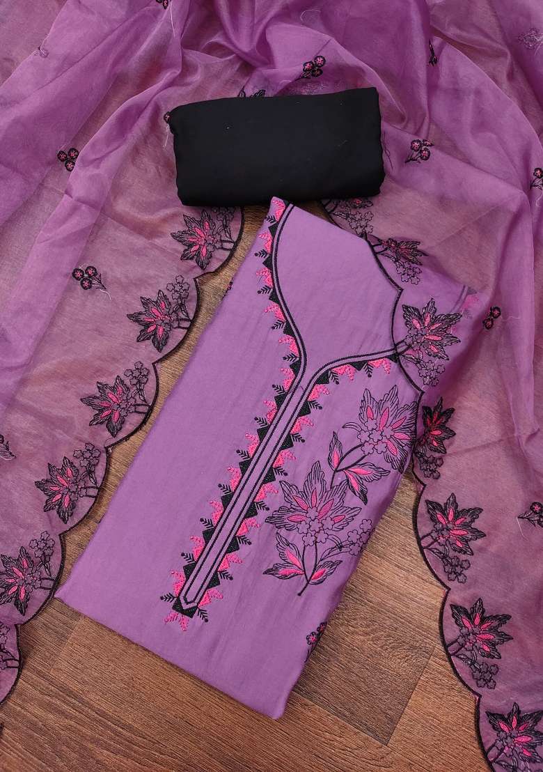 Voilet Floral Print Blended Straight Kurta Set - Indya