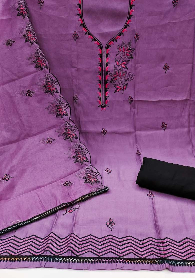 Voilet Floral Print Blended Straight Kurta Set - Indya