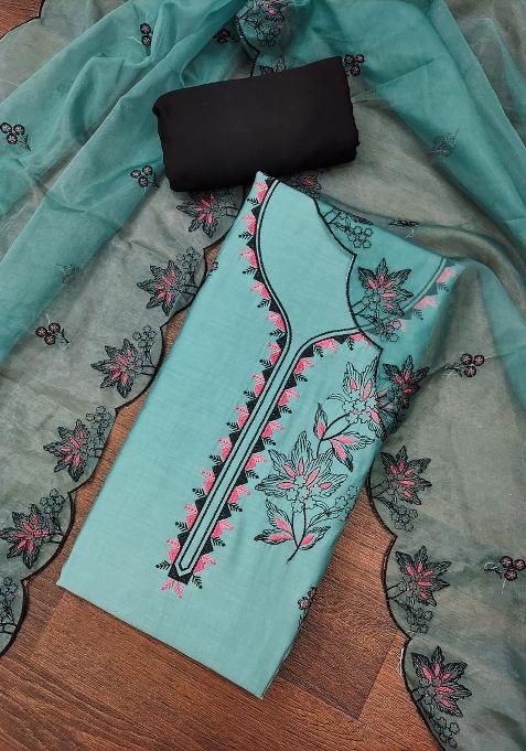 Sea Green Embroidered Cotton Blend Dress Material