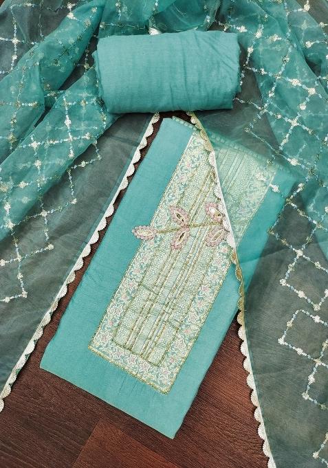 Sea Green Embroidered Cotton Straight Kurta Set