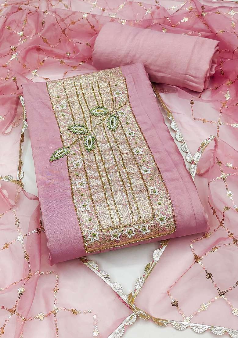 Baby Pink Embroidered Cotton Straight Kurta Set - Indya