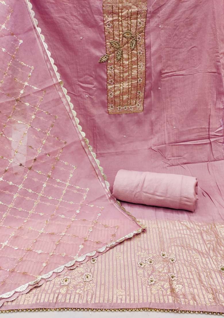 Baby Pink Embroidered Cotton Straight Kurta Set - Indya
