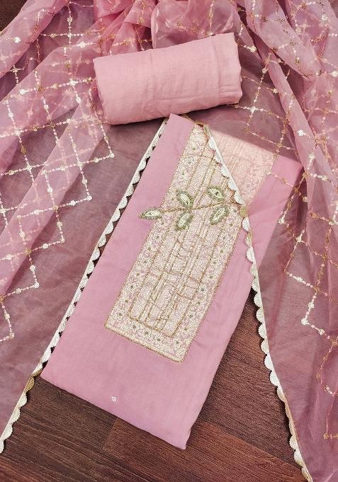 Baby Pink Embroidered Cotton Straight Kurta Set