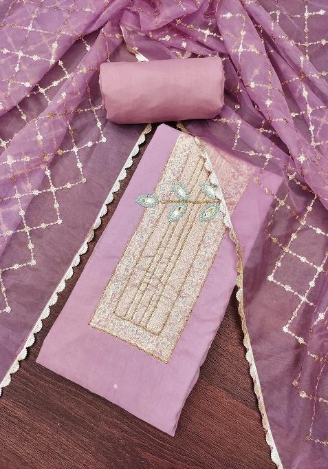 Light Purple Embroidered Cotton Straight Kurta Set
