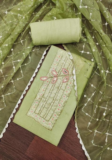 Light Green Embroidered Cotton Straight Kurta Set