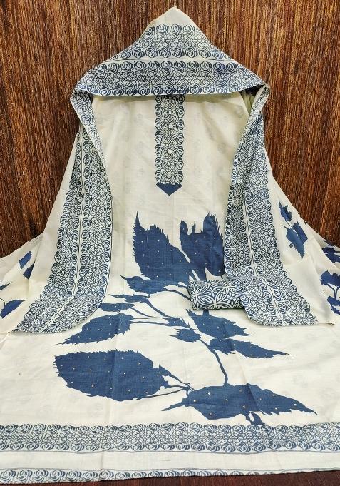 Multicolor Embroidered Cotton Blend Dress Material