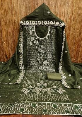 Mehandi Embroidered Georgette Dress Material