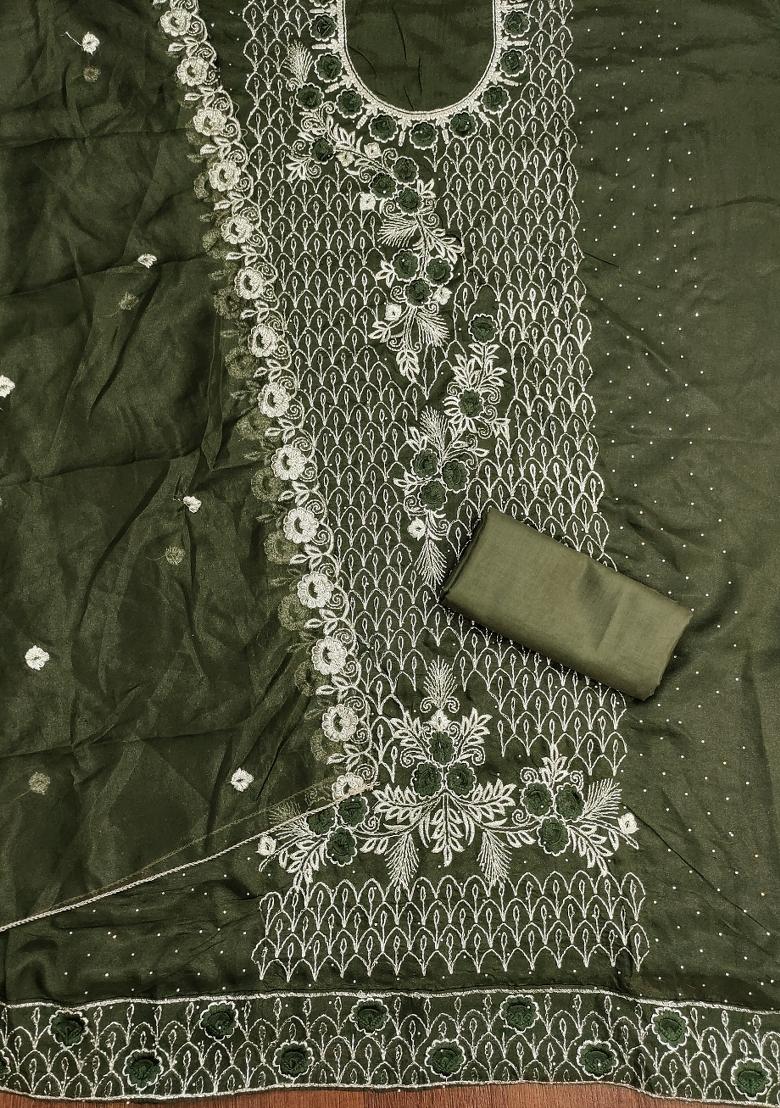 Mehandi Embroidered Georgette Dress Material