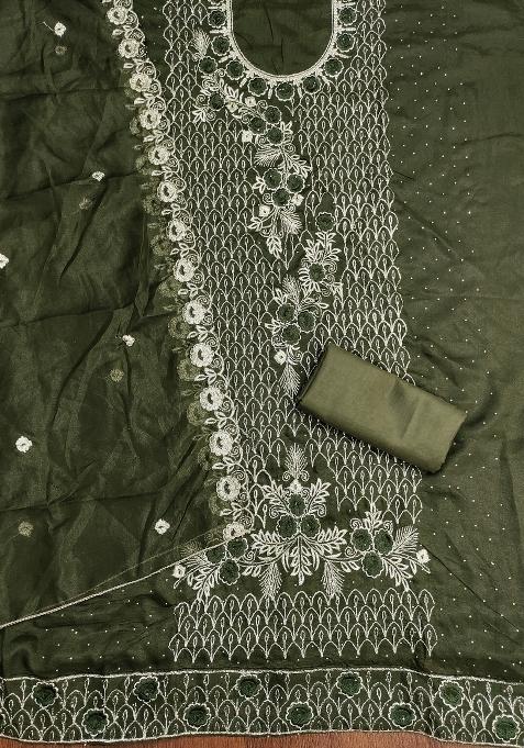 Mehandi Embroidered Georgette Dress Material