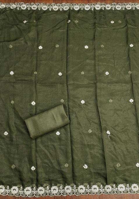 Mehandi Embroidered Georgette Dress Material