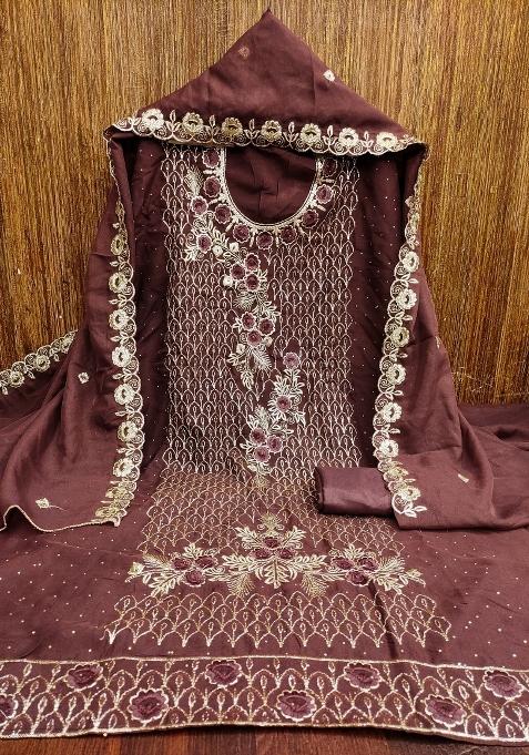 Purple Zari Work Georgette Straight Kurta Set