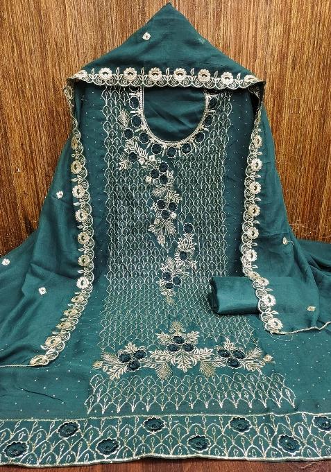 Sea Green Zari Work Georgette Straight Kurta Set