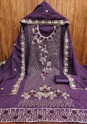 Voilet Embroidered Georgette Dress Material