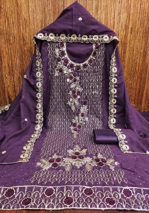 Voilet Zari Work Georgette Straight Kurta Set