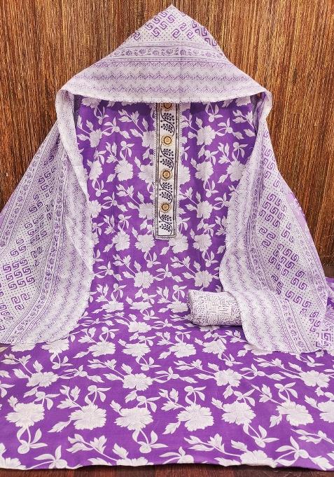 Multicolor Embroidered Cotton Blend Dress Material