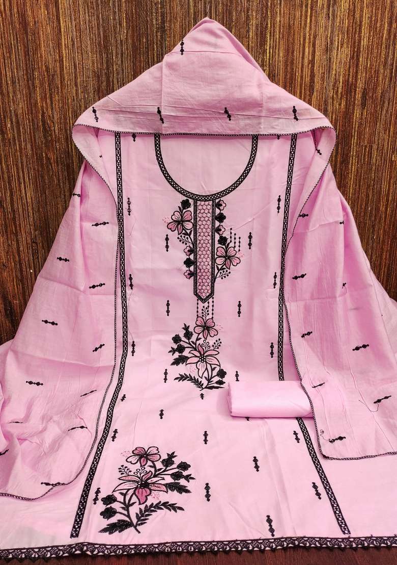 Baby Pink Embellished Cotton Straight Kurta Set - Indya