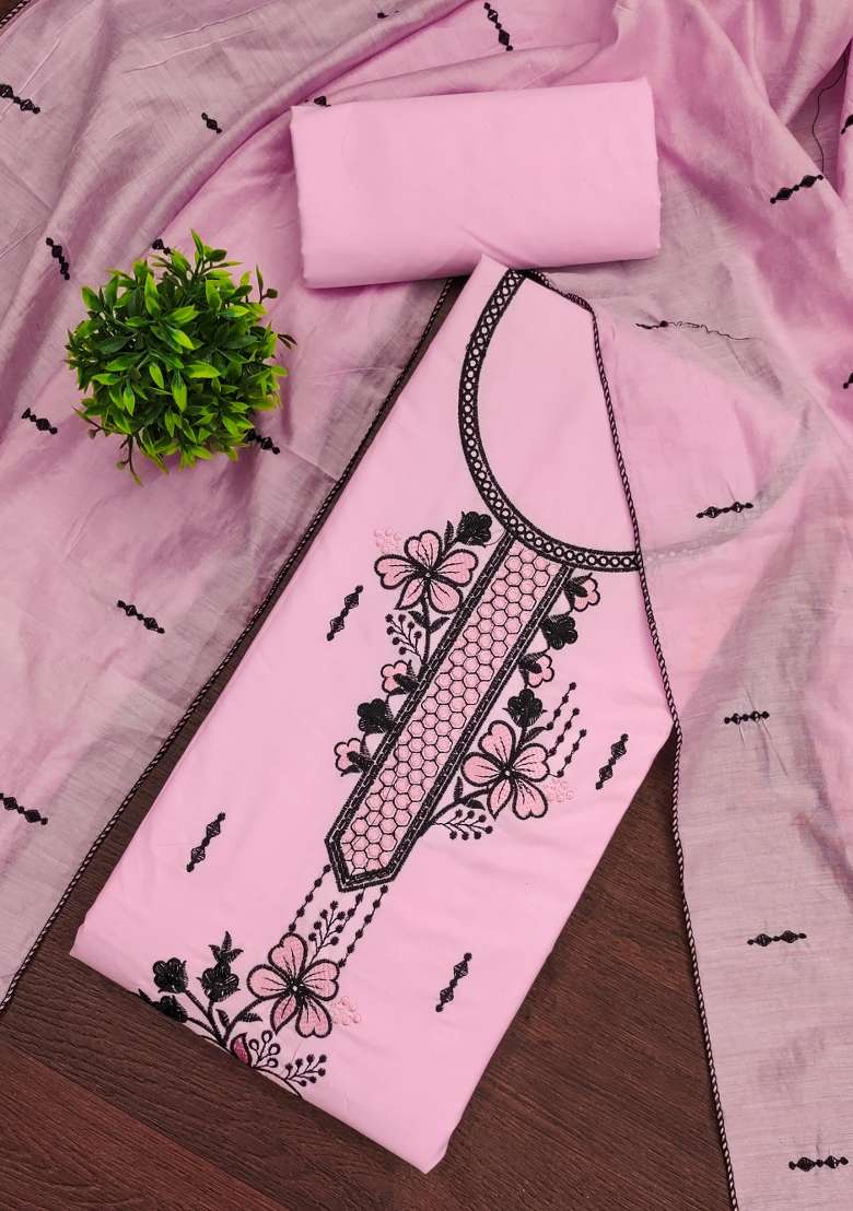 Baby Pink Embellished Cotton Straight Kurta Set - Indya