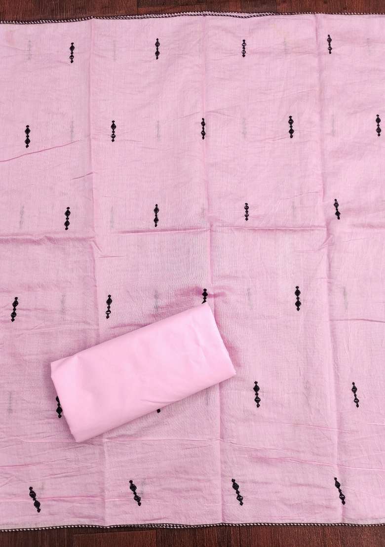 Baby Pink Embellished Cotton Straight Kurta Set - Indya
