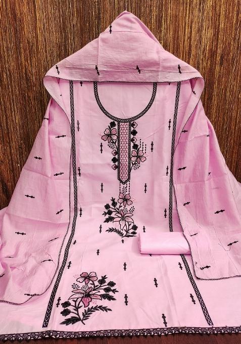 Baby Pink Embellished Cotton Straight Kurta Set