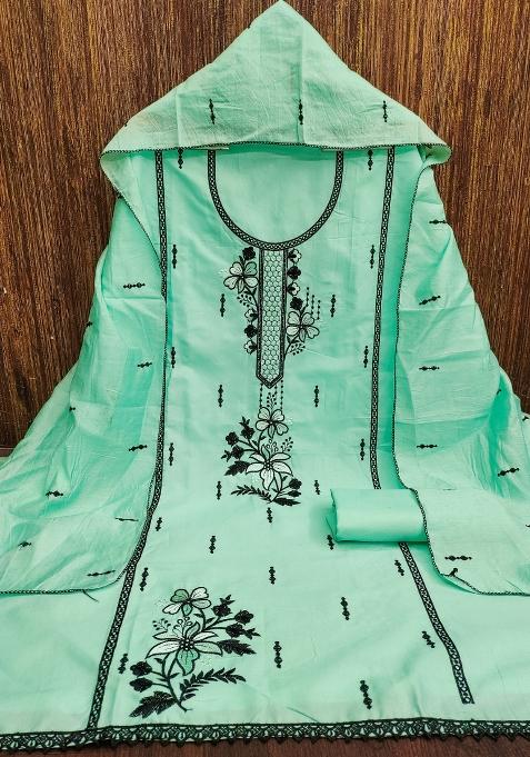 Sea Green Embellished Cotton Straight Kurta Set