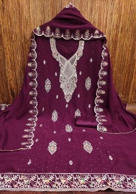 Purple Embroidered Georgette Dress Material