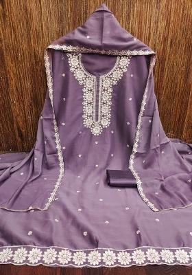 Lavender Embroidered Georgette Dress Material