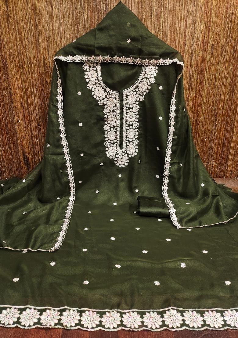 Mehandi Embroidered Georgette Dress Material