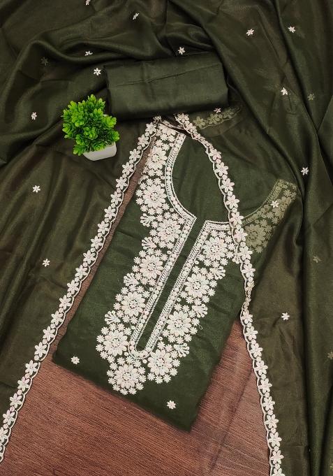 Mehandi Embroidered Georgette Dress Material