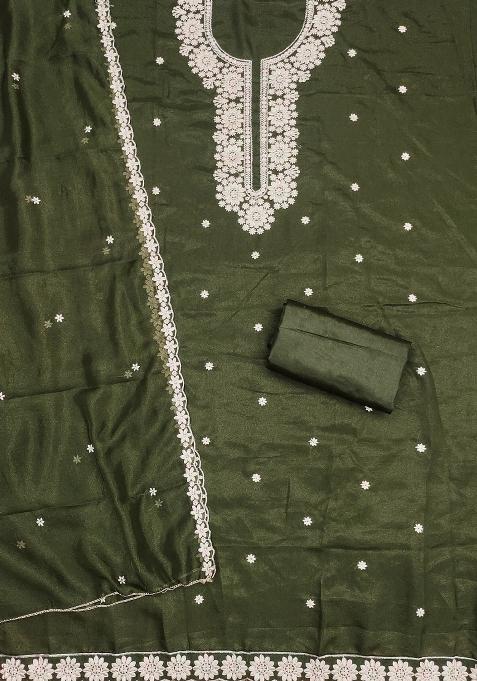 Mehandi Embroidered Georgette Dress Material