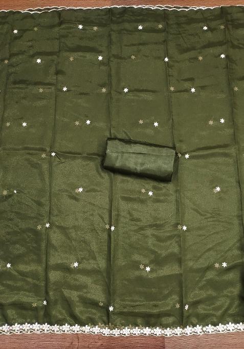 Mehandi Embroidered Georgette Dress Material