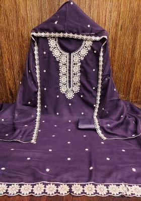 Royal Blue Embroidered Georgette Dress Material