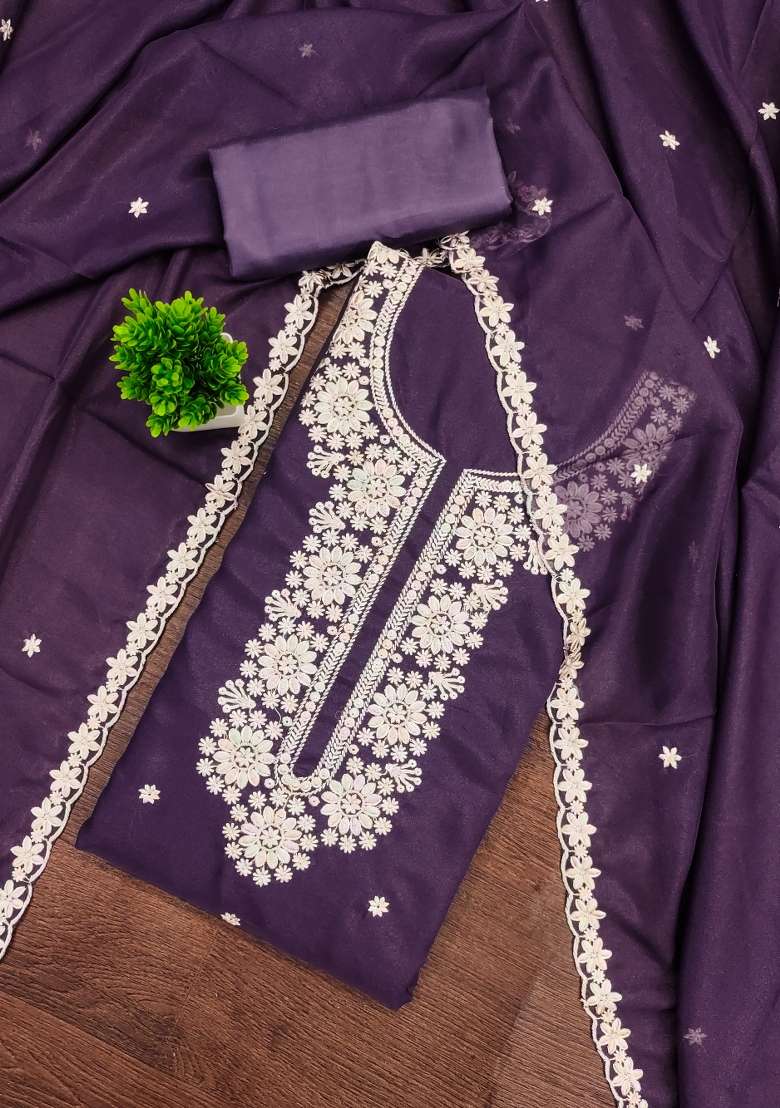 Royal Blue Embroidered Georgette Straight Kurta Set - Indya