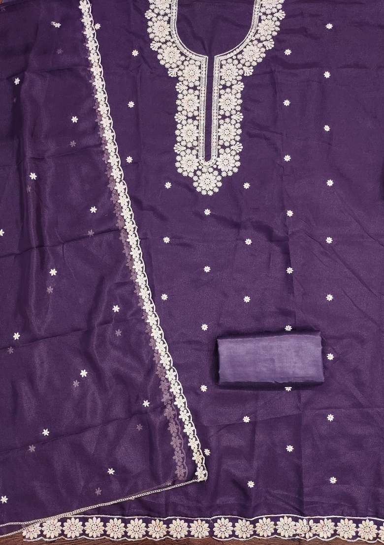 Royal Blue Embroidered Georgette Straight Kurta Set - Indya