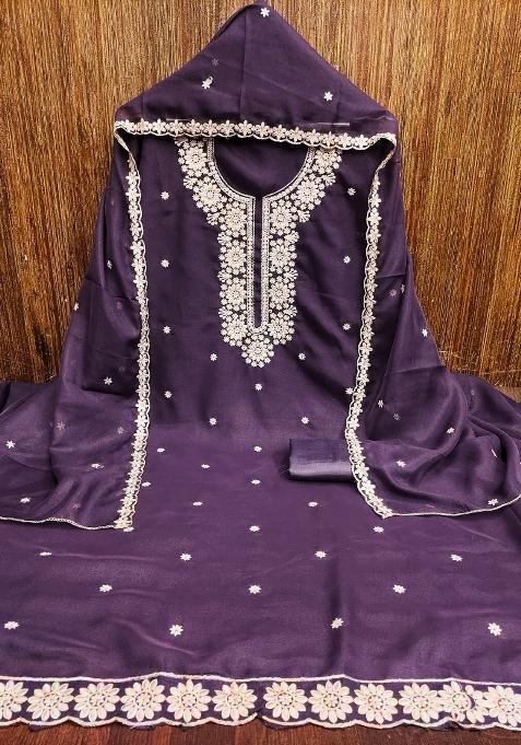 Royal Blue Embroidered Georgette Dress Material