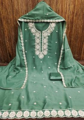 Sea Green Embroidered Georgette Dress Material