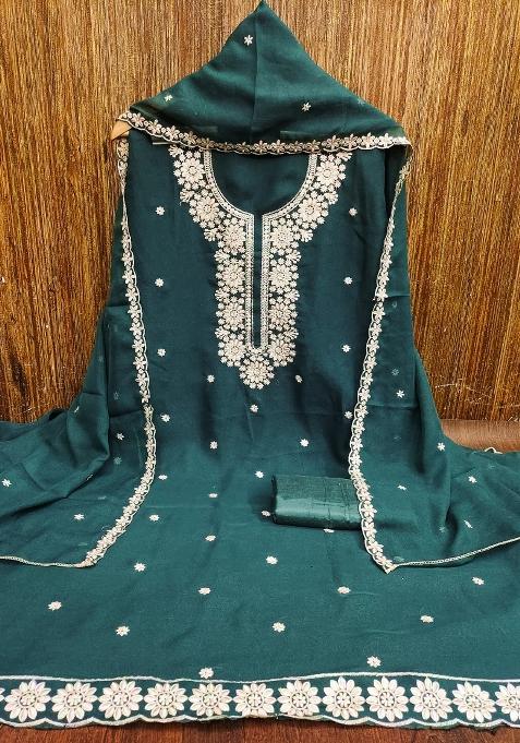 Teal Blue Embroidered Georgette Dress Material