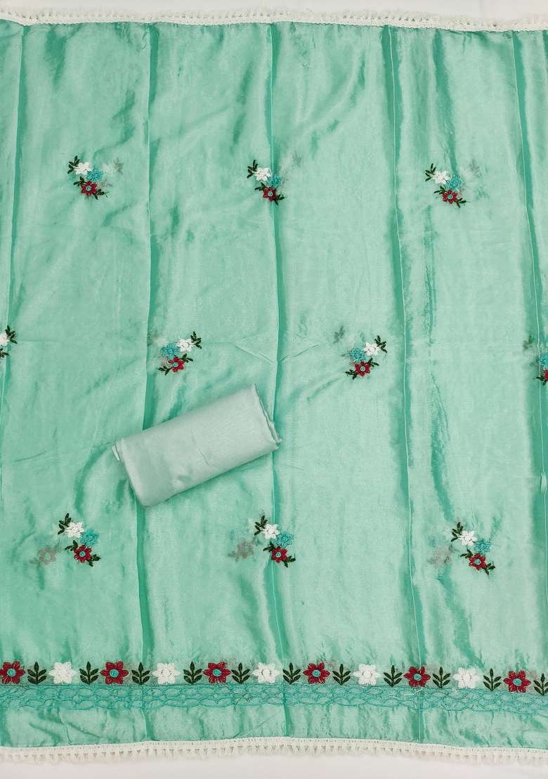 Sea Green Embroidered Cotton Straight Kurta Set - Indya