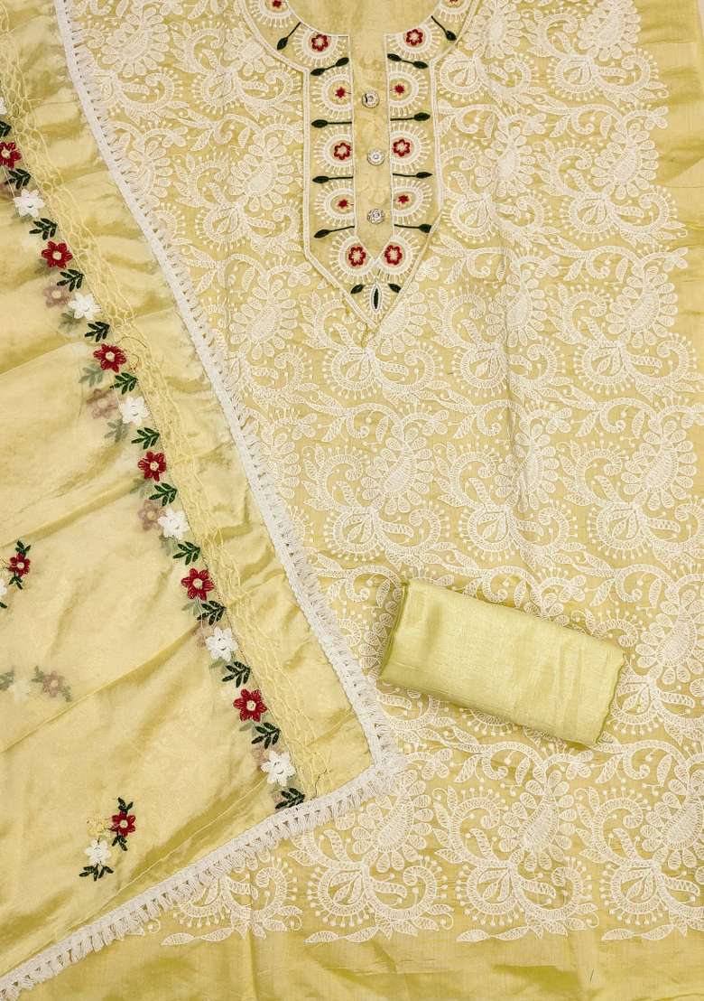 Yellow Embroidered Blended Straight Kurta Set - Indya