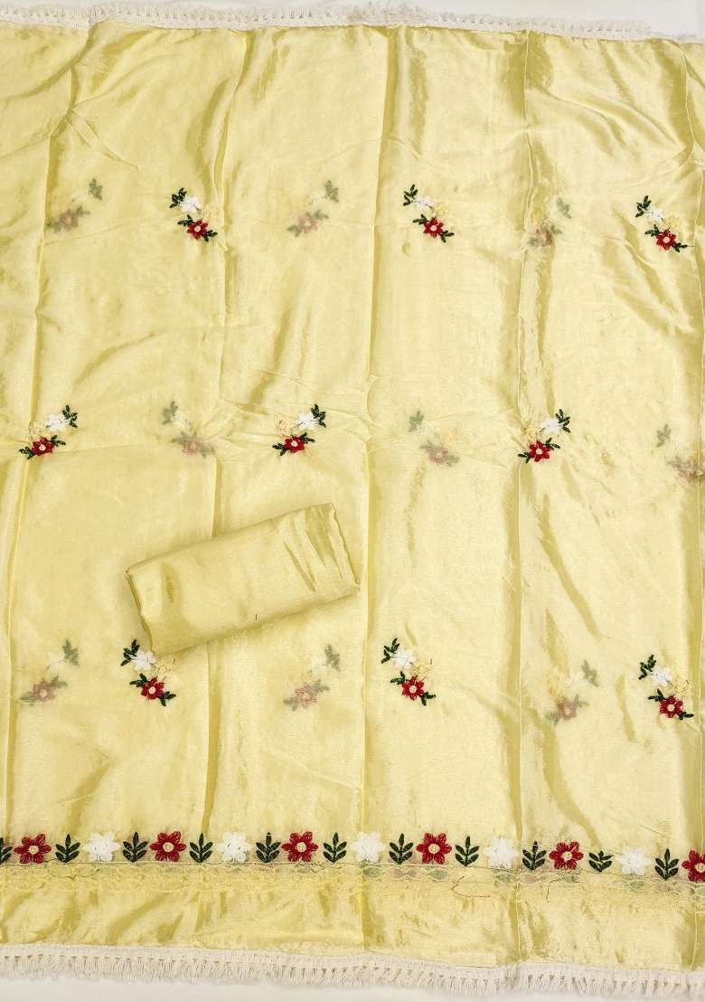 Yellow Embroidered Blended Straight Kurta Set - Indya
