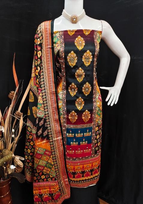 Multicolor Embroidered Chinon Dress Material