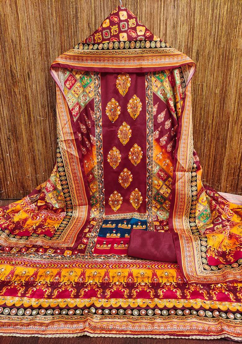 Multicolor Printed Chinon Straight Kurta Set - Indya