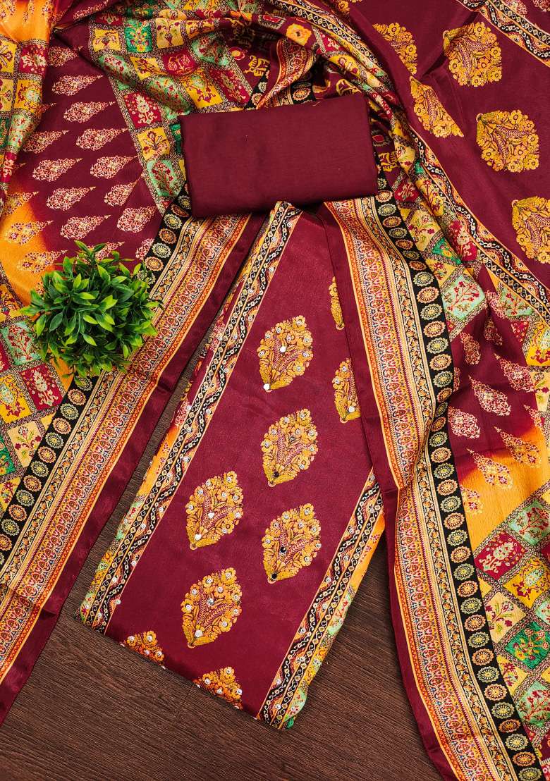 Multicolor Printed Chinon Straight Kurta Set - Indya