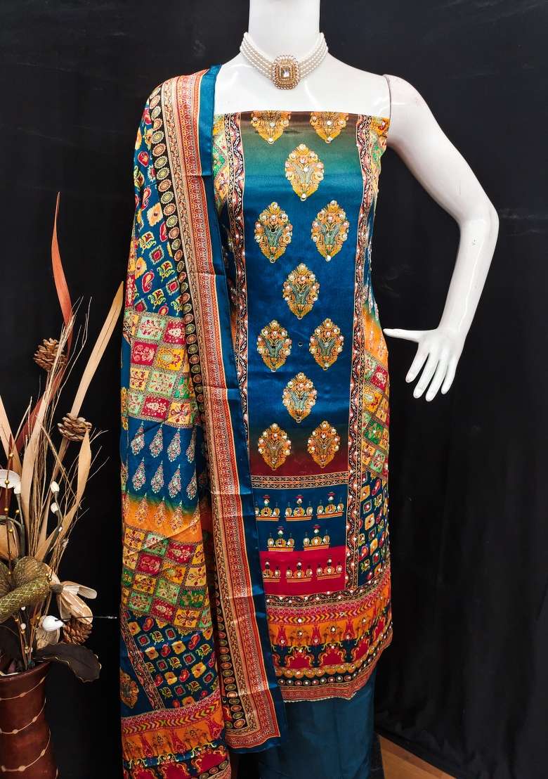 Multicolor Printed Chinon Straight Kurta Set - Indya