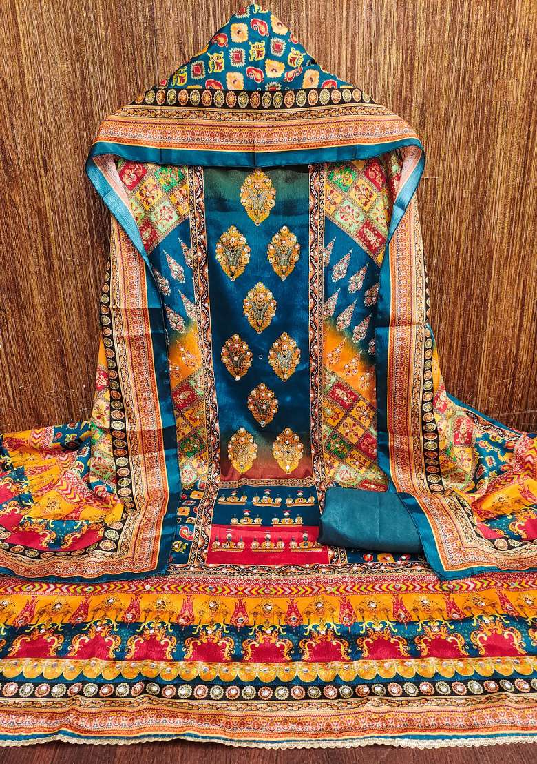 Multicolor Printed Chinon Straight Kurta Set - Indya